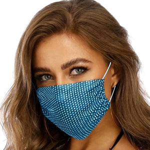 Aqua Rhinestone Mesh Fashion Mask