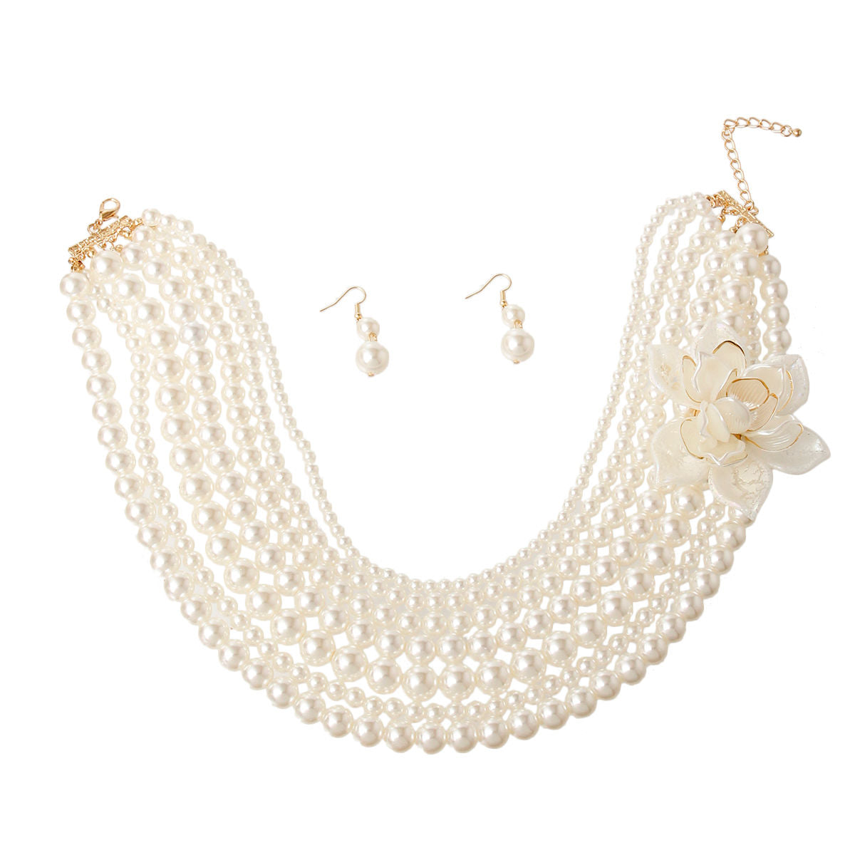 Blossom Elegance: Cream Flower Pearl Necklace Set