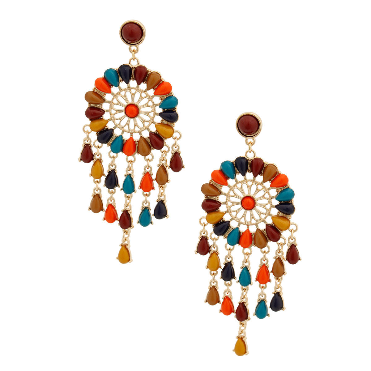 Multi Color Bead Dream Catcher Earrings