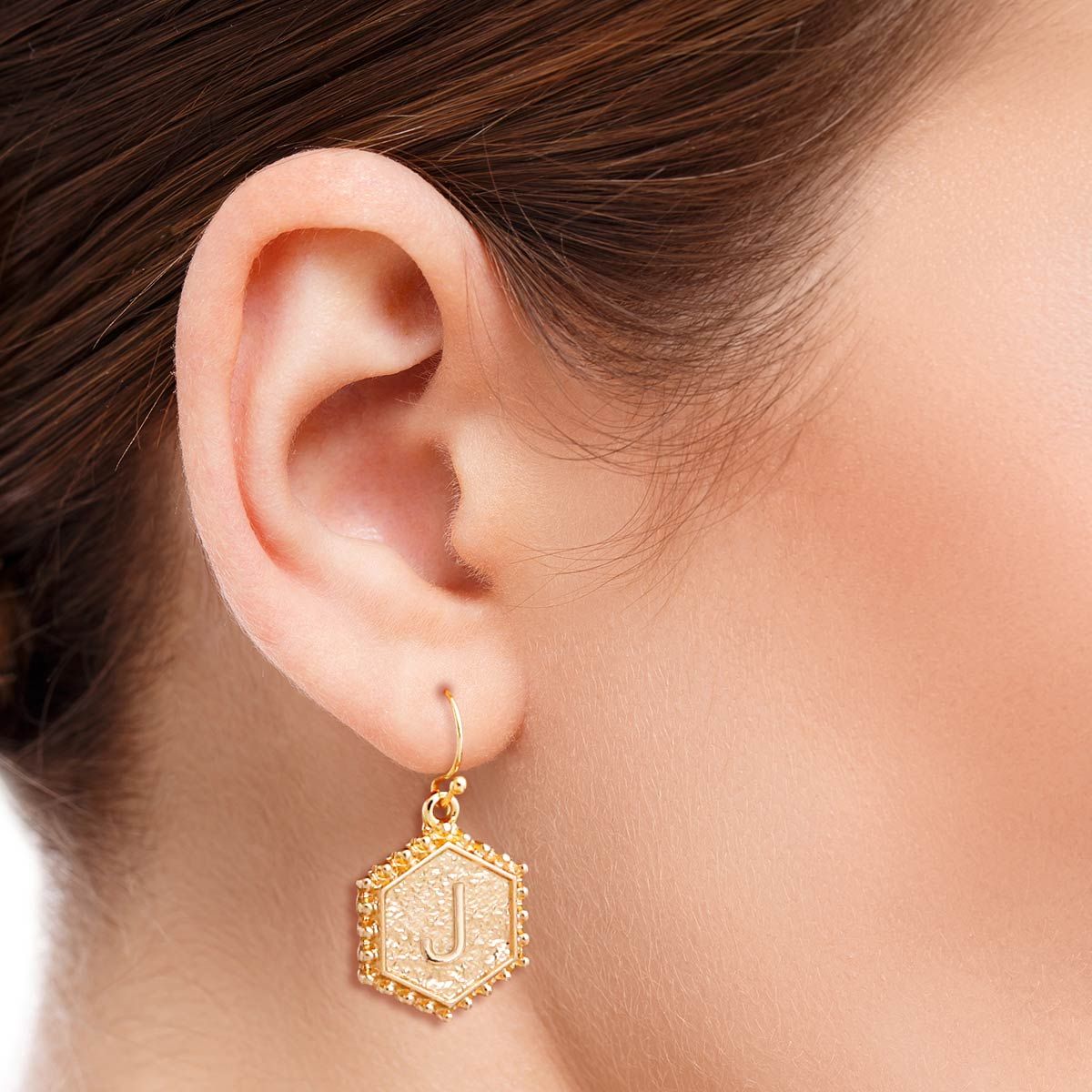 J Hexagon Initial Earrings