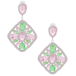 Light Pink Green Glass Crystal Diamond Earrings