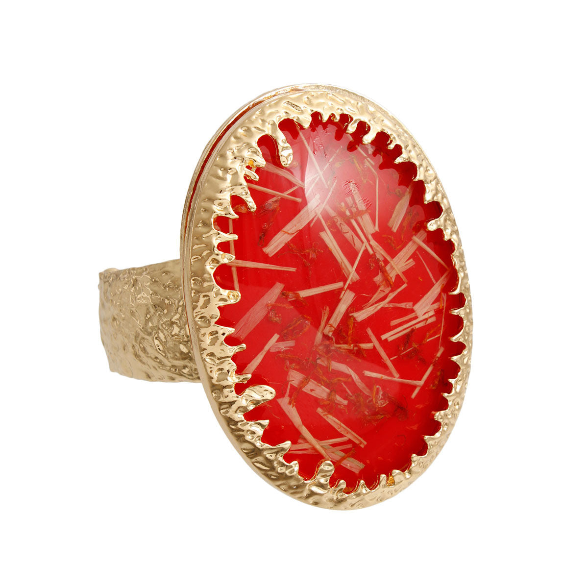 Oval Red Confetti Gold Cuff