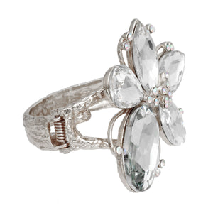 Silver Clear Crystal Flower Hinge Cuff