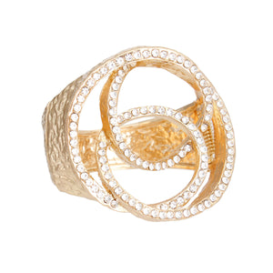 Gold Rhinestone 3D Hinge Cuff