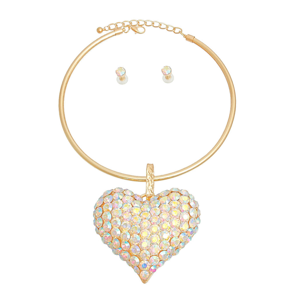 Gold Collar XL Aurora Borealis Heart Set