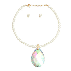 Pearl Aurora Borealis Teardrop Necklace