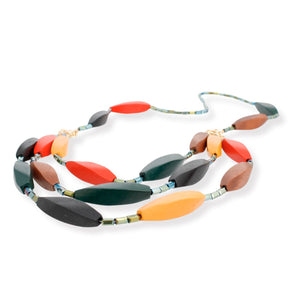 Bead Necklace Long Oblong Wooden Set for Women