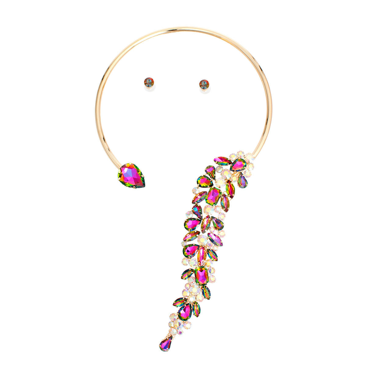 Necklace Pink Green Crystal Drop Choker for Women