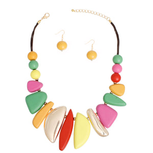 Bib Necklace Rainbow Wood Metal Set for Women