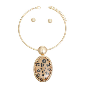 Pendant Necklace Gold Oval Leopard for Women