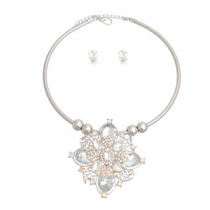 Silver Filigree Crystal Flower Set