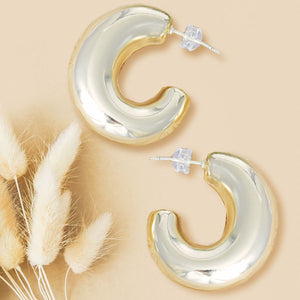 14K Gold Puffy Post Hoops