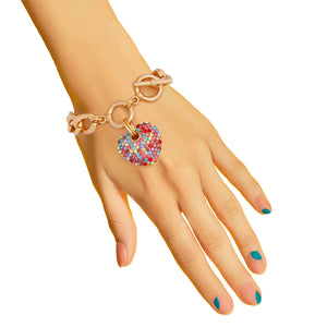 Multi Color Rhinestone Heart Toggle Bracelet