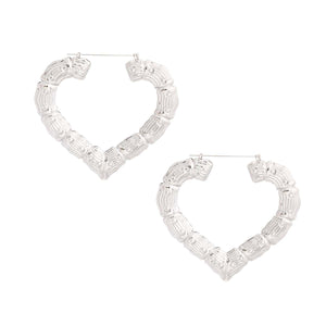 Silver Heart Bamboo Hoops