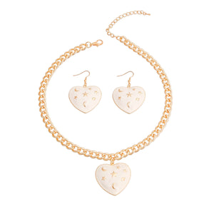 White Night Sky Heart Necklace Set