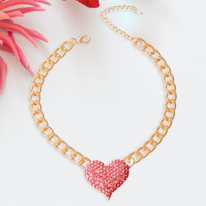 Pink Rhinestone Heart Necklace