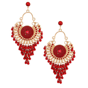 Burgundy Beaded Mandala Earrings