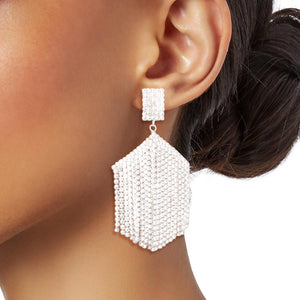 Silver Hexagon Rhinestone Fringe Earrings