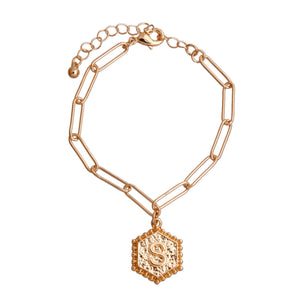 S Hexagon Initial Charm Bracelet