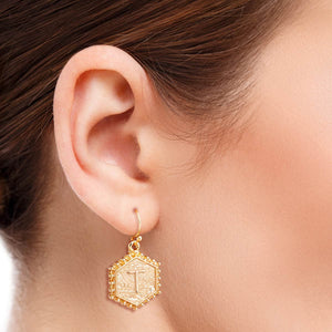 T Hexagon Initial Earrings