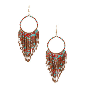 Multi and Gold Bead Fringe Circle Earrings